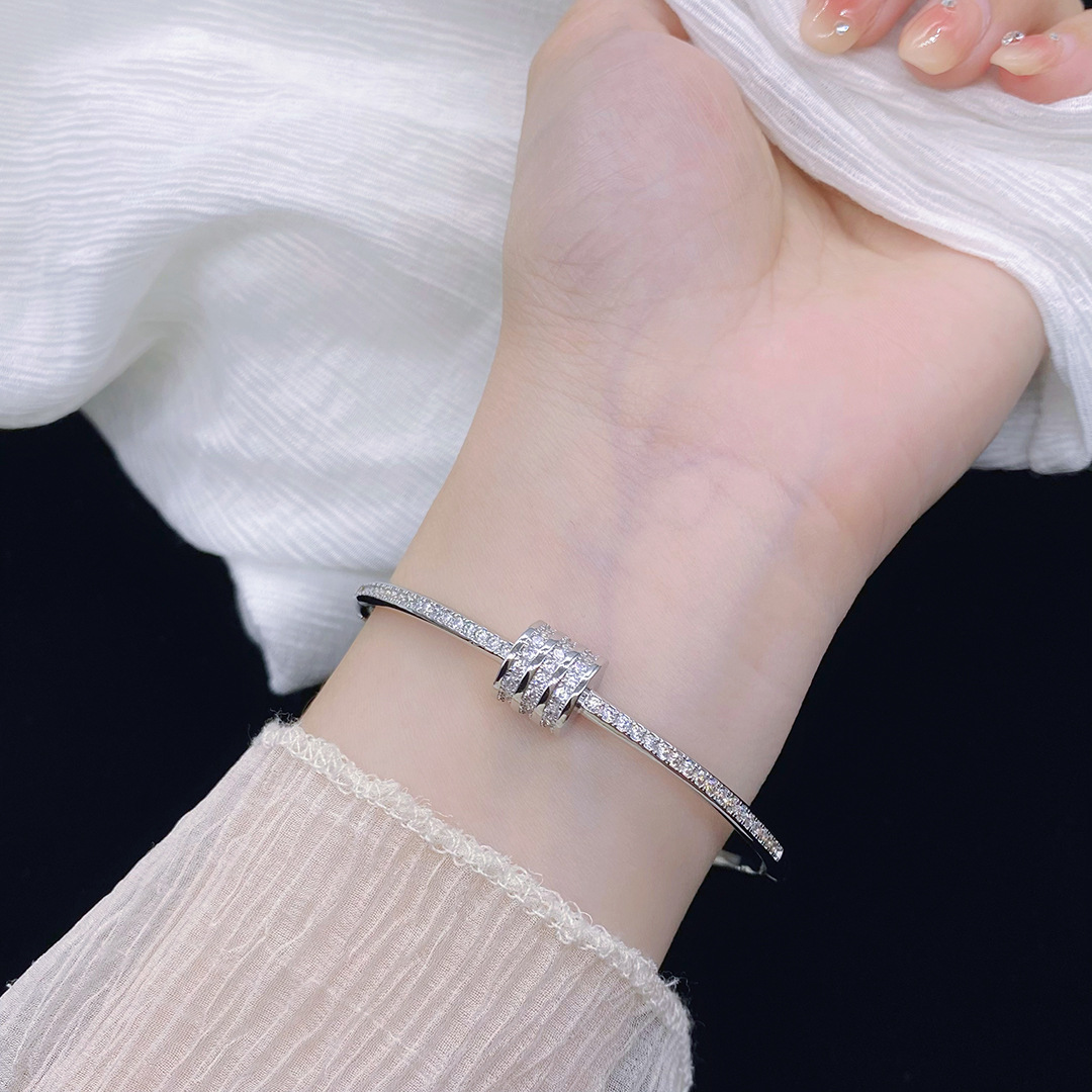 2022 Trendy Bangle Cuff AAAAA Zircon White Gold Filled Party Engagement bangles Bracelet for women Bridal wedding accessaries