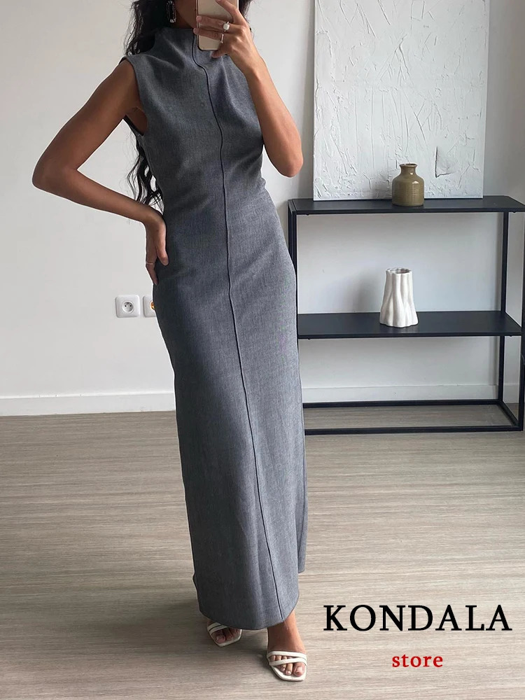 Basic Casual Dresses KONDALA 2023 Pencil Long Party for Women Autumn Bodycon Dress Woman Sleeveless Dresse Winter Female 231116