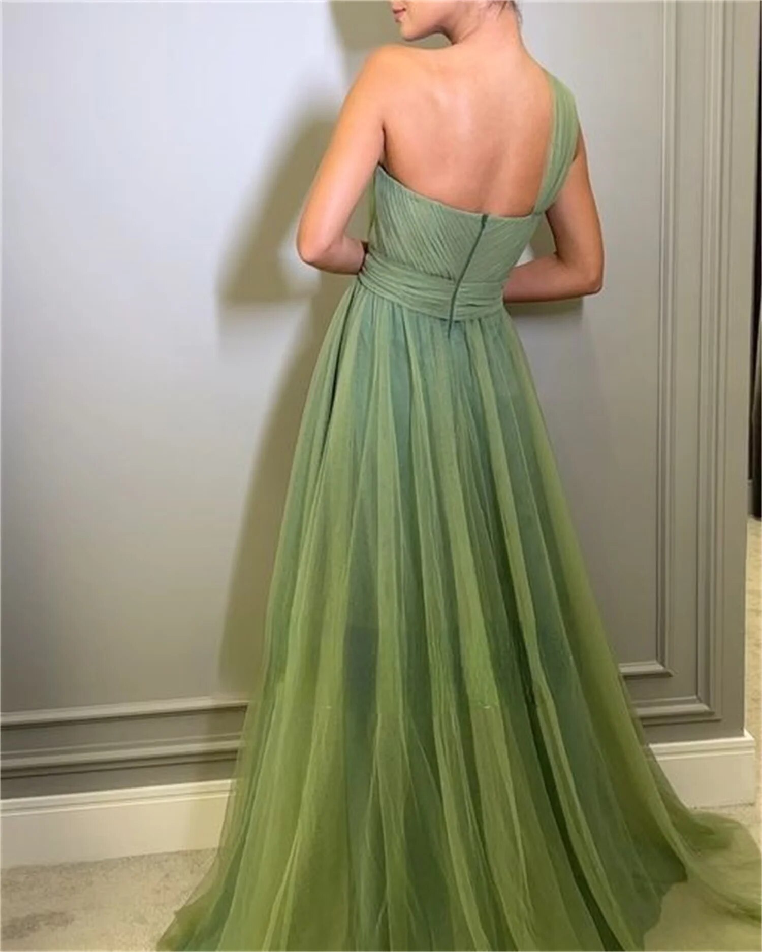 Green Sage Luxurious One Shoulder Prom Women S Evening Dresses For Special Events Backless Gala Dress Formal Gowns Pecial Mal Pecial Mal