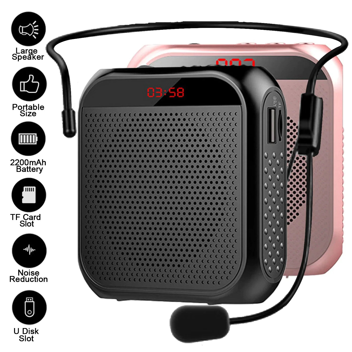 Microphones 5W Voice Amplifier Multifunctional Portable Personal Voice Speaker with Microphone Display Surround Sound for Teachers Speech 231116