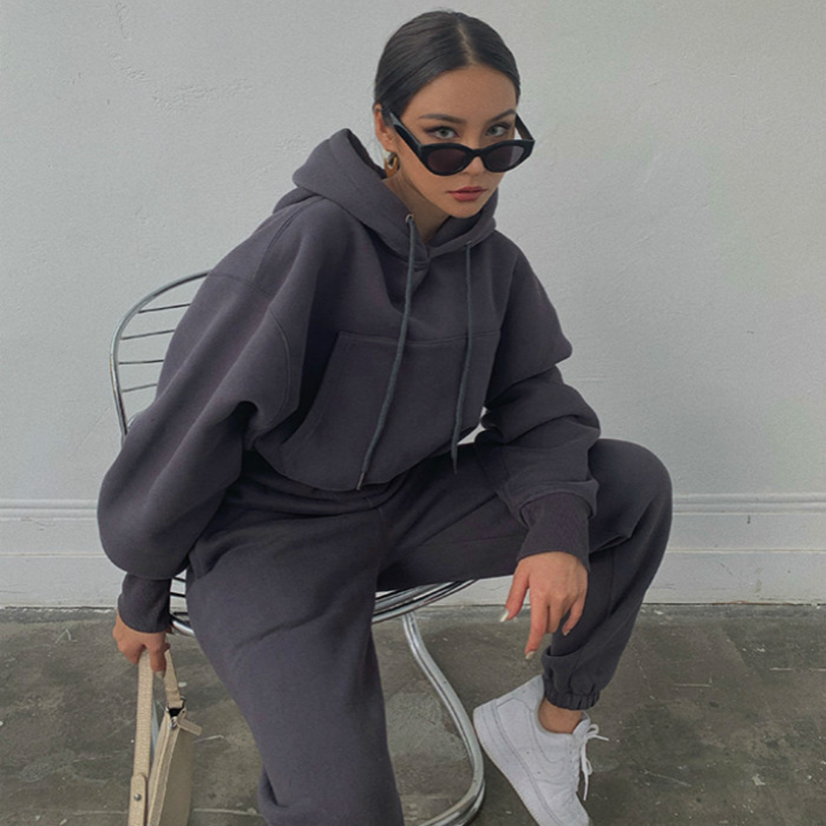 Women Sport Tracksuits Women Two Piece Clothing Set Tracksuit solid color Hoodie Sweatshirt Long Pant Jogger Outfit Set Female Sweat Suits