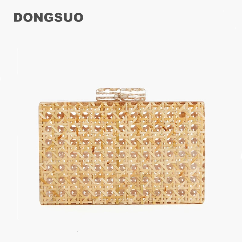 Evening Bag Rattan Acrylic Box bag Crochet Clutch For Wedding Party Purses summer Wicker Handbags ner High Quality 231115