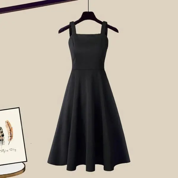 Basic Casual Dresses Autumn Winter Knitting Set Women High Street Black Slim Sling Long Dress with Cardigan Sweater Elegant Two Piece Suit 231116