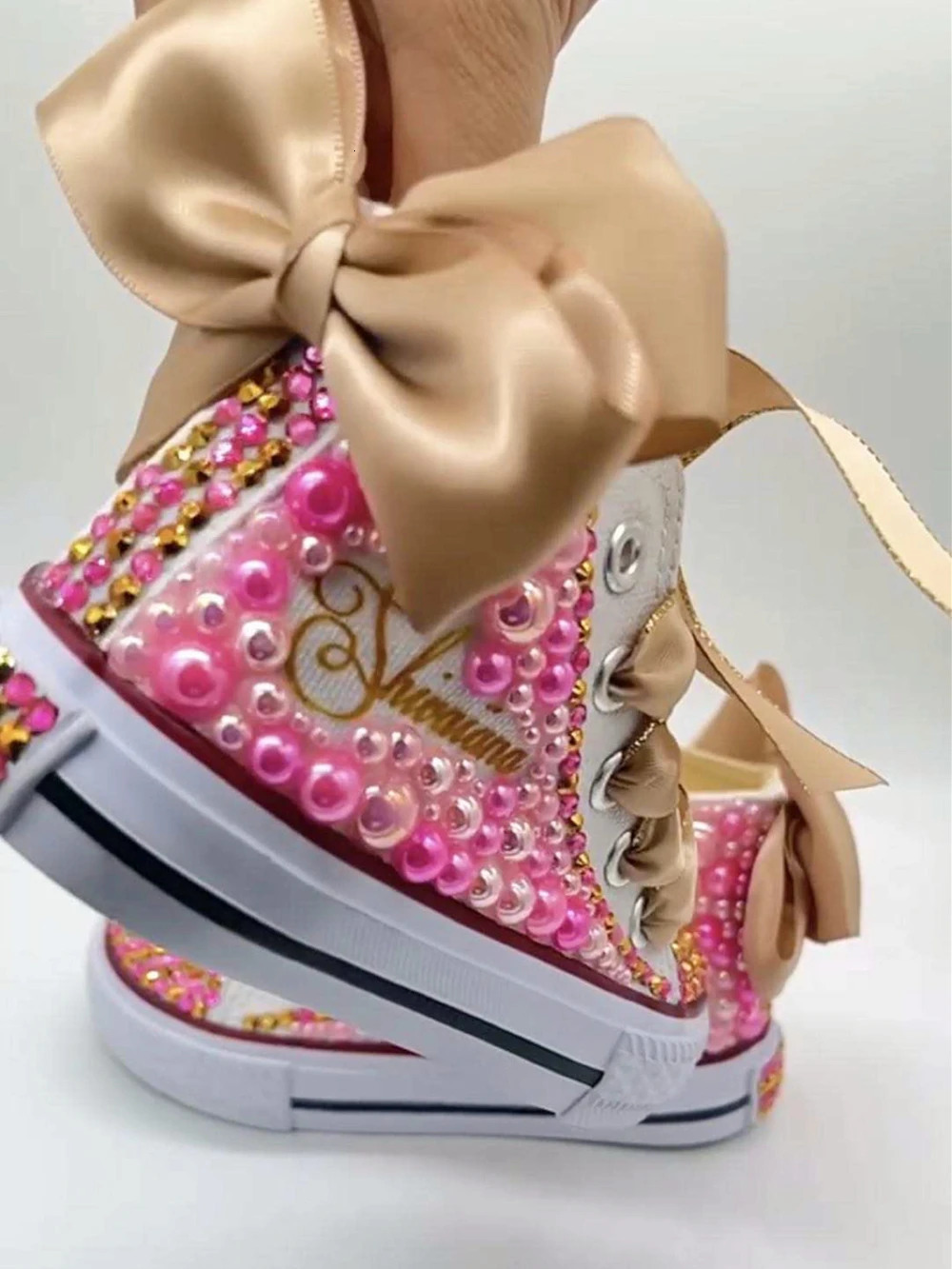 First Walkers Name Custom Kids Shoes For Girl Communion Birthday Party Canvas Dollbling Handmade Bling Rainbow Pearls Sneakers 231116