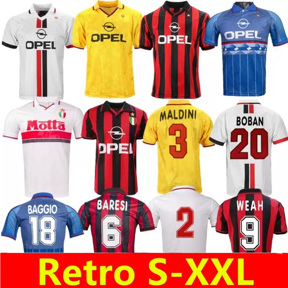 1995 1996 1997 Baggio Weah Boban retro soccer jersey Milan 1993 1994 Maldini Di Canio SAVICEVIC BARESI vintage ac classic football shirt, 96 97 home jersey
1995 1996 1997 Baggio Weah Boban retro soccer jersey Milan 1993 1994 Maldini Di Canio SAVICEVIC BARESI vintage ac classic football shirt, 96 97 home jersey