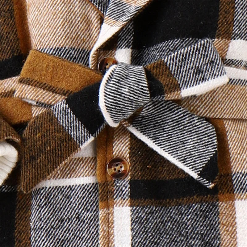 Coat Little Kid Girl Long Sleeve Jacket Dress Plaid Turn down Collar Button Down Sweater With Belt Fall Winter Clothes 231116