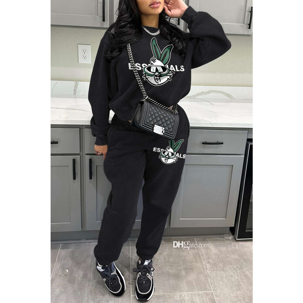 Plus Sizes S-5XL Women Traksuits Two Pieces Set Designer 2023 New Ins Printed Round Neck Fashion Sweater Pants Ladies Sportwear