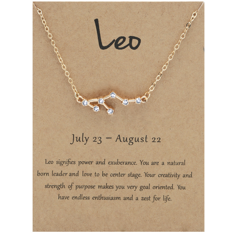 12 Constellation Horoscope Astrology Zodiac Necklace for Women Crystal Pendent Necklaces Cubic Zirconia Stones Necklace Nice Jewelry Gift with Wish Ca