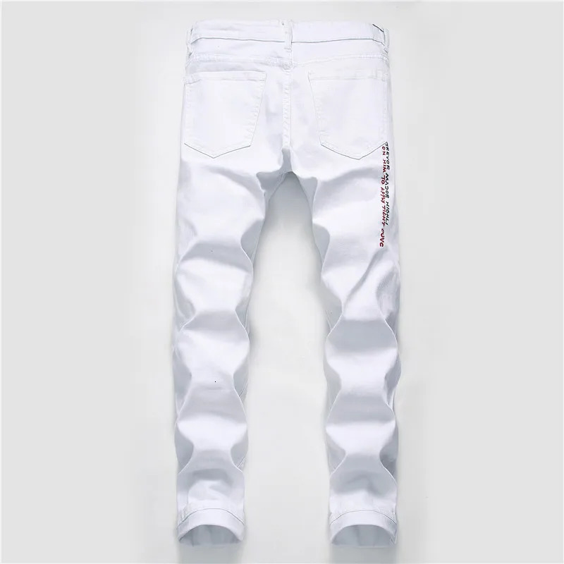 Men's Jeans Men Streetwear personality Ripped printed white skinny Jeans Hip Hop Punk Casual motorcycle stretch denim jeans trousers 231116