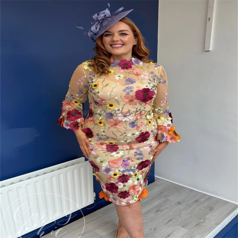 Mother Of The Bride Plus Size O Neck Long Sleeve Knee Length Wedding Guest Dress 2024 Holiday Dinner Groom Mother Evening Dress Elegant Promdress Colo