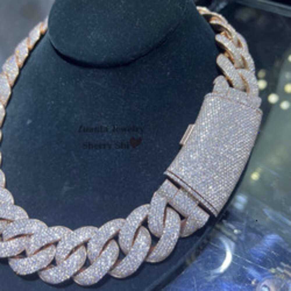 necklace moissanite chain Hip Hop Jewelry 22 - 25mm Cuban Necklace Solid 925 Silver Vvs Moissanite Necklace Customized Jewelry