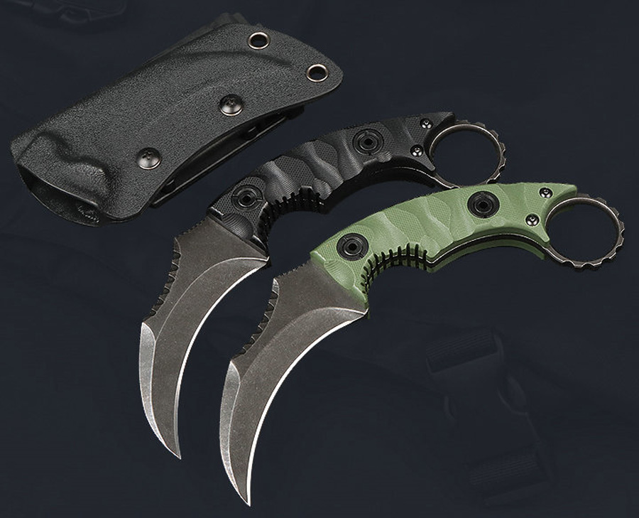 M7673 Karambit Claw knife D2 Stone Wash Full Tang G10 Handle Outdoor Camping Hiking Fixed Blade Tactical Knives with Kydex