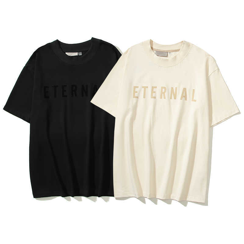 ESS Tees T-Shirts fashion clothing American high street FOG season 8 main line ETERNAL eternal series loose flocking printed Mens Womens short-sleeved T-shirt, Black
ESS Tees T-Shirts fashion clothing American high street FOG season 8 main line ETERNAL eternal series loose flocking printed Mens Womens short-sleeved T-shirt, Black