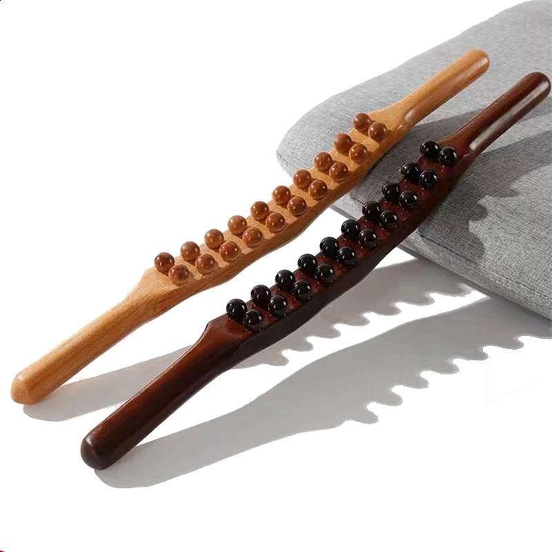 Back Massager 820 Beads Gua Sha Massage Stick Carbonized Wood Back Scrapping Meridian Therapy Wand Muscle Relaxing Body Massager Guasha 231115