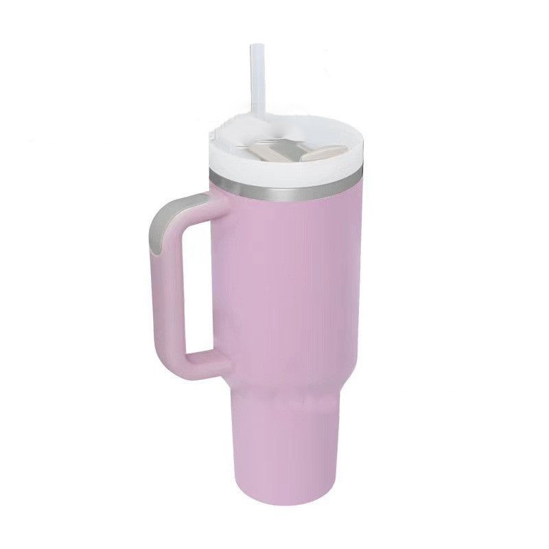 Black Chroma 40oz Stainless Steel Tumblers Cups with Silicone handle Lid And Straw Travel Car mugs Keep Drinking Cold Water Bottles Winter Pink