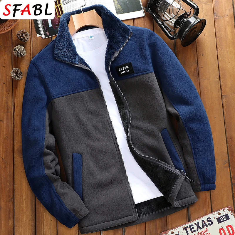 Men's Jackets SFABL Fashion Patchwork Fleece Jacket Coat Men Winter Parkas Thick Warm Overcoat Autumn Male Outerwear 4XL 231115
