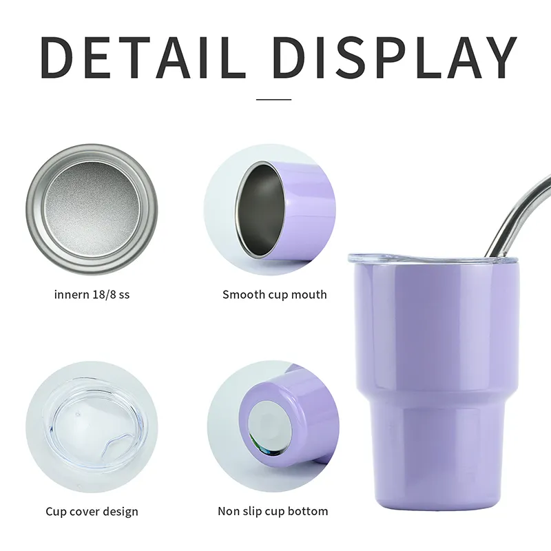 LMETJMA 2oz Mini Tumbler Double Stainless Steel Vacuum Cup Sublimation Shot Glass Tumblers Mugs with Straw and Lids FY5618 1116