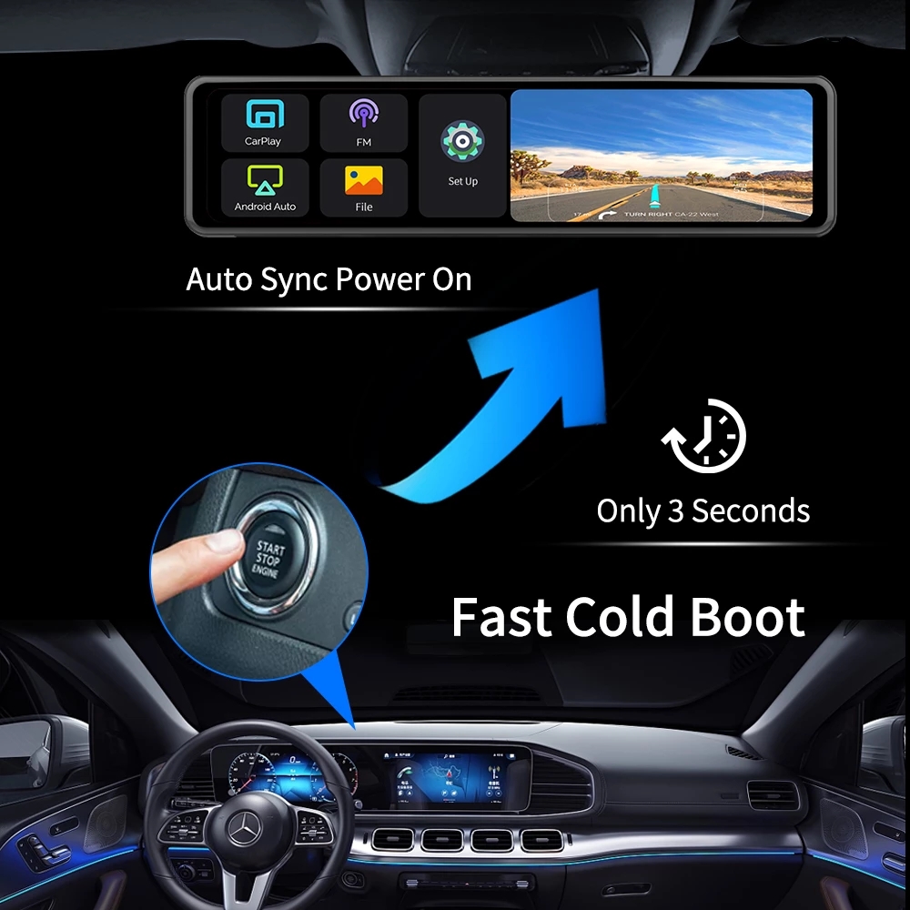 4K 3840*2160P 12 Inch Dash Cam Dual Lens Car DVR Camera WIFI GPS Sony IMX 415 Dashcam Front and Rear Night Vision Video Recorde
