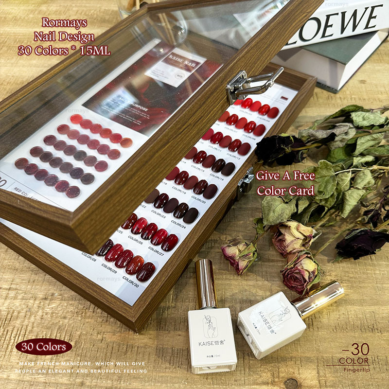 Rormays 30 Color gel Polishing Red Set Shiny Gloss Semi Permanent Mixed Varnish gel Gift Box Color Card Rose Red UV Primer Finish 15ML Nail Art Factor