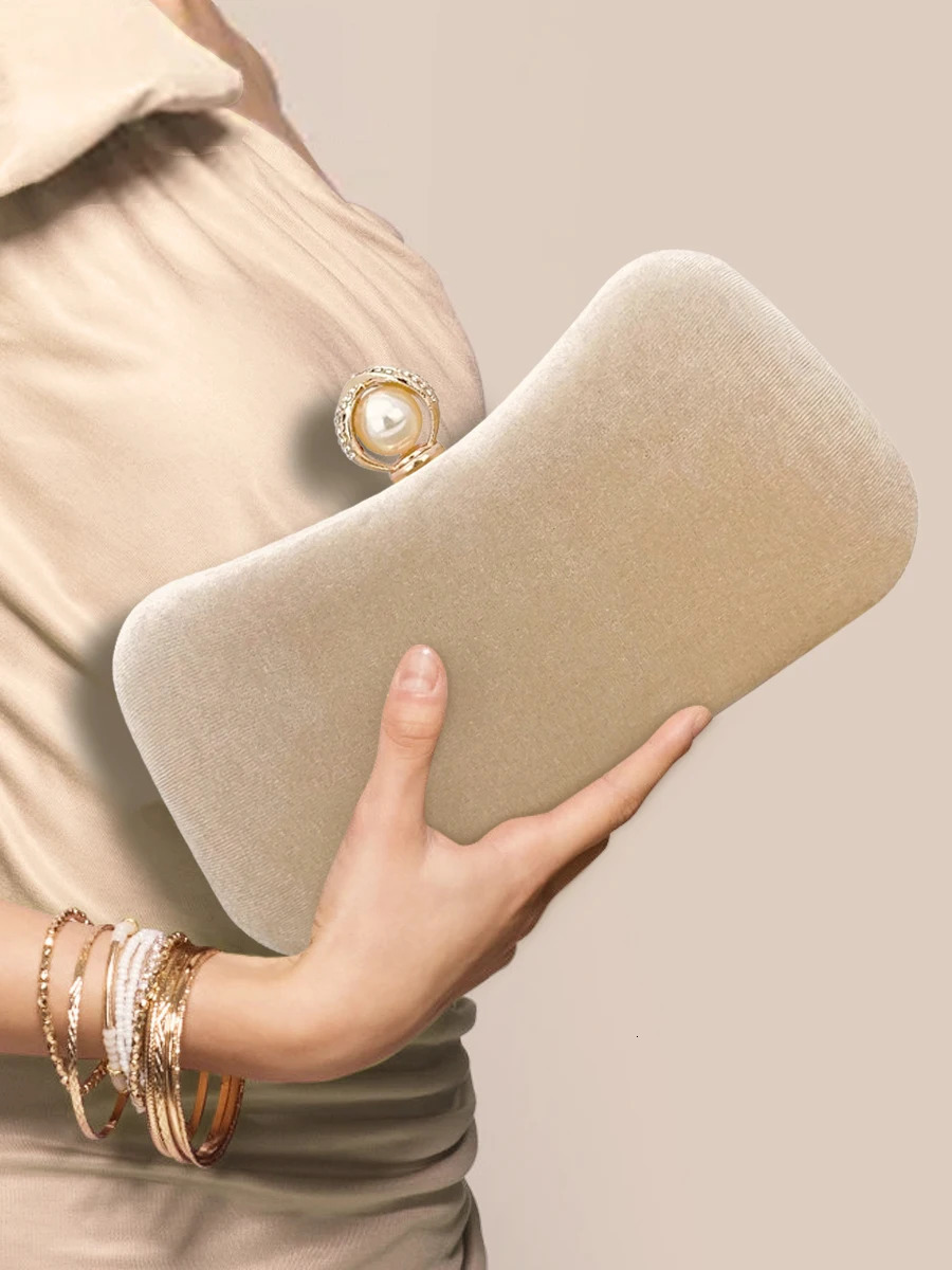 Evening Bags Pearl Decor Velvet Event Clutch Bag Metal Chain Buckle Banquet Party Cocktail 231115