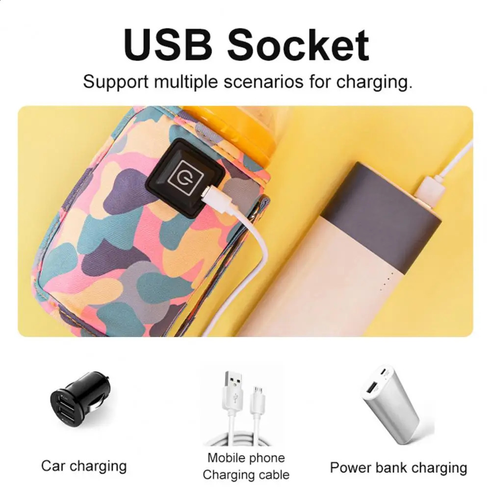 Baby Bottl USB Milk Water Warmer Travel Stroller Insulated Bag Nursing Bottle Heater Safe Kids Supplies for Outdoor Winter 231116