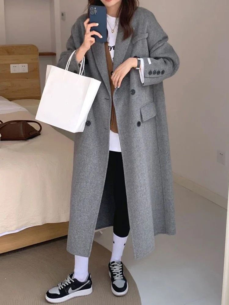 Women's Fur Faux Women Coat Winter Thick Office Lady Long Wool Elegant Fashion Jacket Simple Sleeve All Match Outwear 231115Z