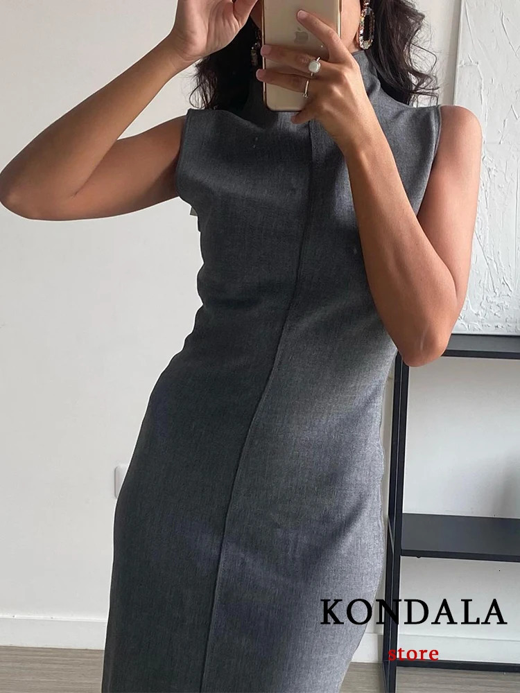Basic Casual Dresses KONDALA 2023 Pencil Long Party for Women Autumn Bodycon Dress Woman Sleeveless Dresse Winter Female 231116