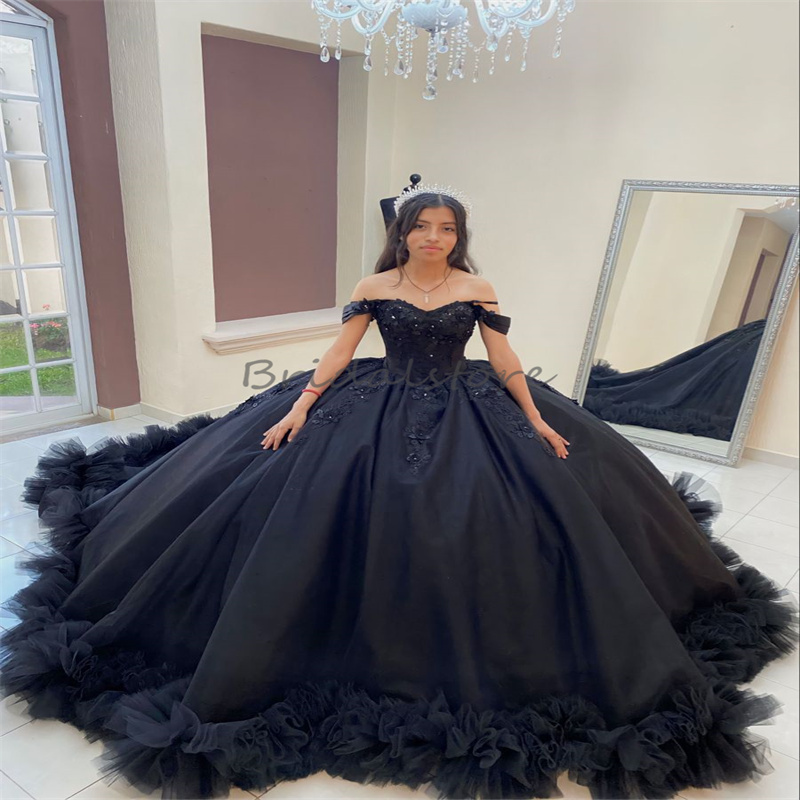 Princess Mexican Black Quinceanera Dresses Porno Charro 2024 Vestidos De Xv 15 Anos Halloween Costume Promdress Photoshoot Horse Sixteen Birthday Part