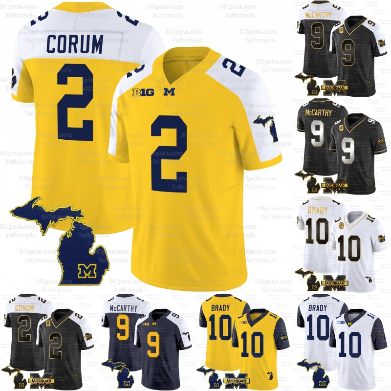 NCAA College Michigan Wolverines 9 JJ McCarthy Jerseys 2 Blake Corum 10 Tom Brady Donovan Edwards Ronnie Bell Howard Charles Woodson Michael Roman Wilson