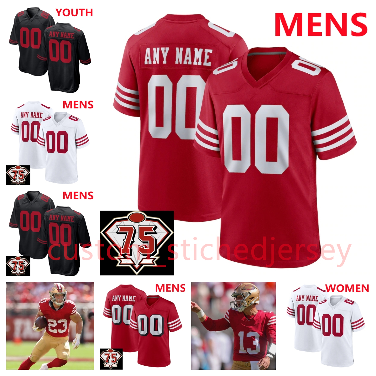 Oren Burks Christian McCaffrey football Jersey Tashaun Gipson Kevin Givens Jalen Graham Dre Greenlaw Randy Gregory Javon Hargrave Talanoa Hufanga Jean-Charles