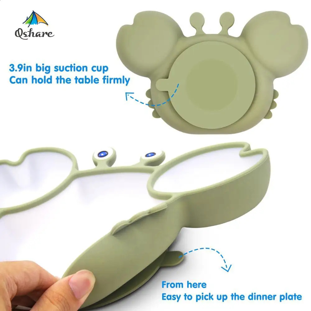 Cups Dishes Utensils Qshare Baby Silicone Children s Tableware Plate Non slip Feeding Bowl BPA Free Kids Dinner Accessories 231116