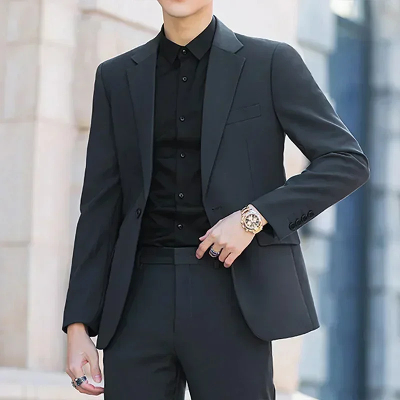 Men's Suits Blazers S4XL Business Casual Suit Korean Style Trendy Slim Fit 2 Piece Set Solid Color Blazer Pants Groom Wedding Dress Party 231116