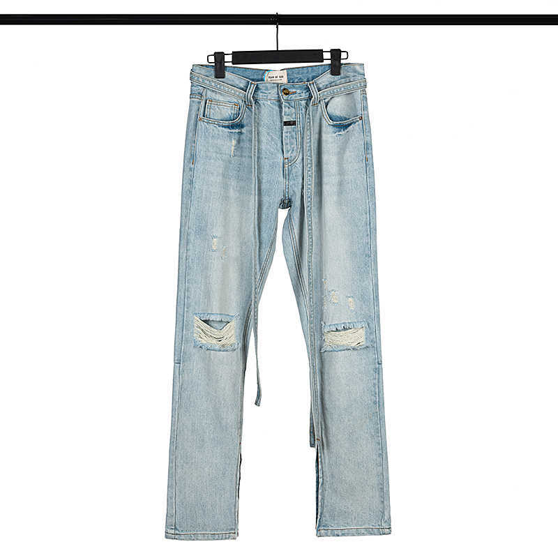ESS mens jeans Luxury Designer pant FEARs OF GOD Season 6 Strap Damaged Hole Side Zipper Worn Light Blue High Street Jeans
ESS mens jeans Luxury Designer pant FEARs OF GOD Season 6 Strap Damaged Hole Side Zipper Worn Light Blue High Street Jeans
