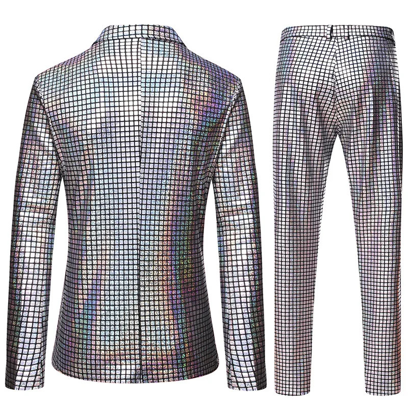 Men's Suits Blazers Mens Stage Prom Shiny Rainbow Plaid Sequin Jacket Pants Men Dance Festival Christmas Halloween Party Costume Homme 231116