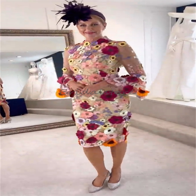 Mother Of The Bride Plus Size O Neck Long Sleeve Knee Length Wedding Guest Dress 2024 Holiday Dinner Groom Mother Evening Dress Elegant Promdress Colo