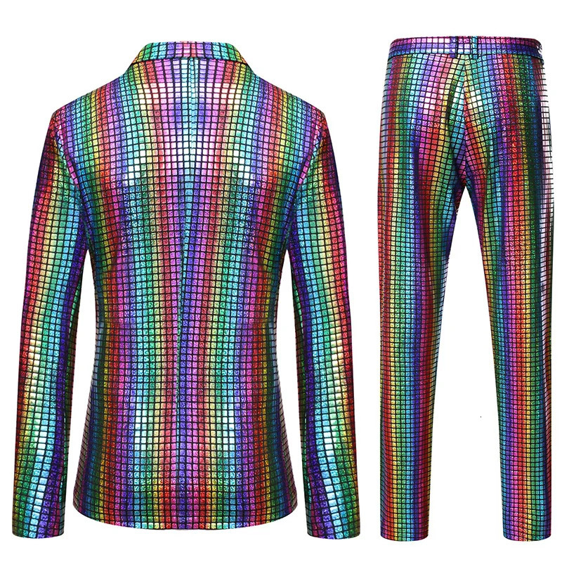 Men's Suits Blazers Mens Stage Prom Shiny Rainbow Plaid Sequin Jacket Pants Men Dance Festival Christmas Halloween Party Costume Homme 231116