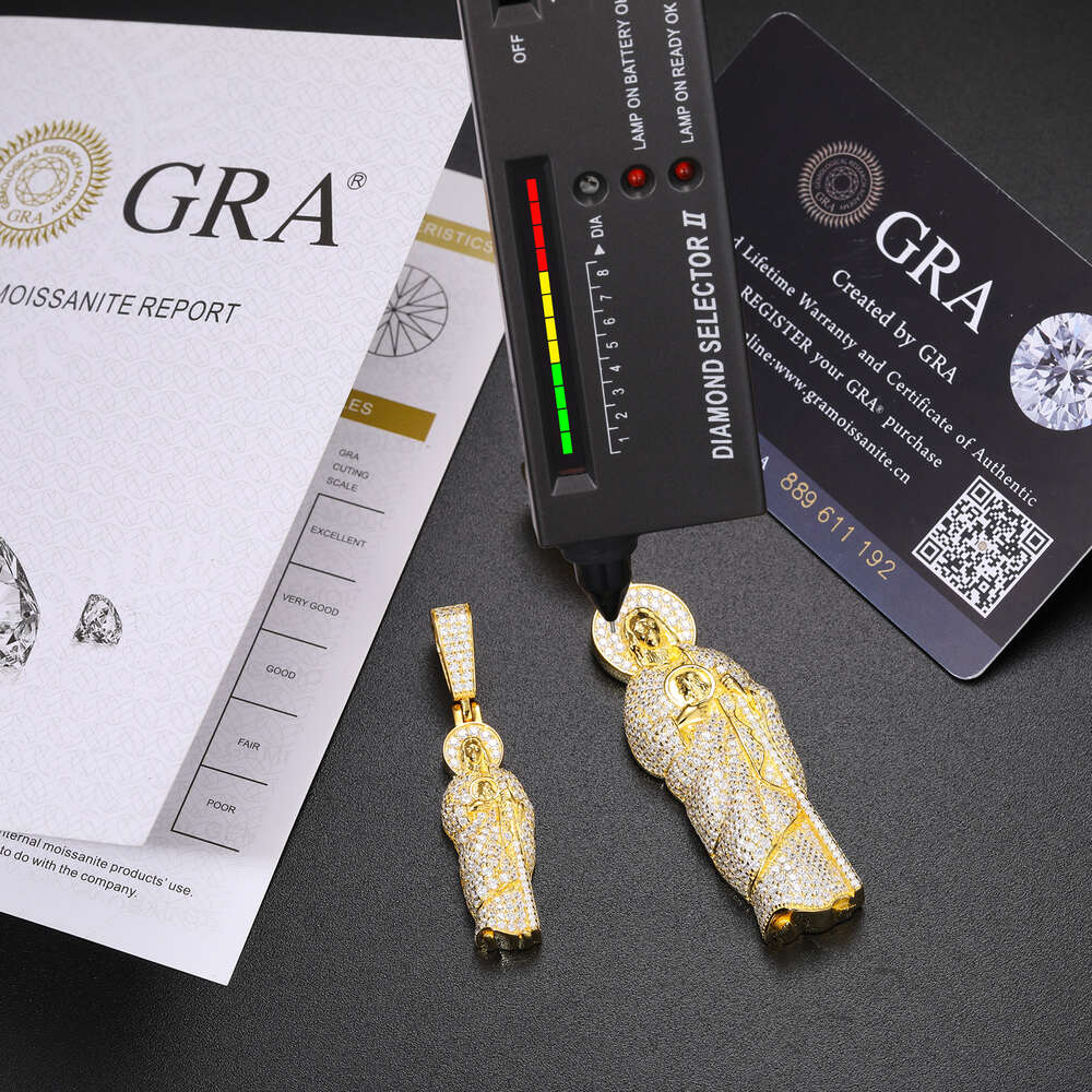 Pass Dia Tester Moissanite Iced Out San Judas Tadeo Pendant Sterg Sier Hip Hop Mens VVS Mossanite Jesus Necklace