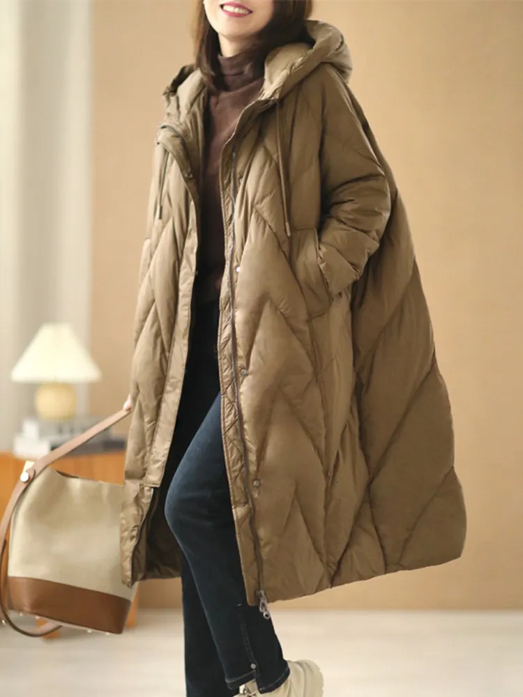 Women's Down Parkas Janveny Women Loose Long Coat 90% White Duck Down Jacket Women Winter Female Overcoat Winter Hooded Puffer Feather Parkas 231