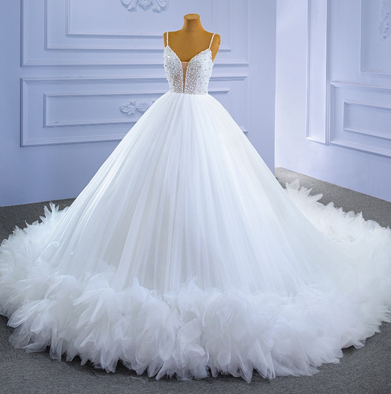 Classic A-line Women Wedding Dress 2024 Sweetheart Straps Beads Pearls Ruffles Lace Up Tulle Bridal Bride Gown Vestidos De Noiva Robe De Mariage