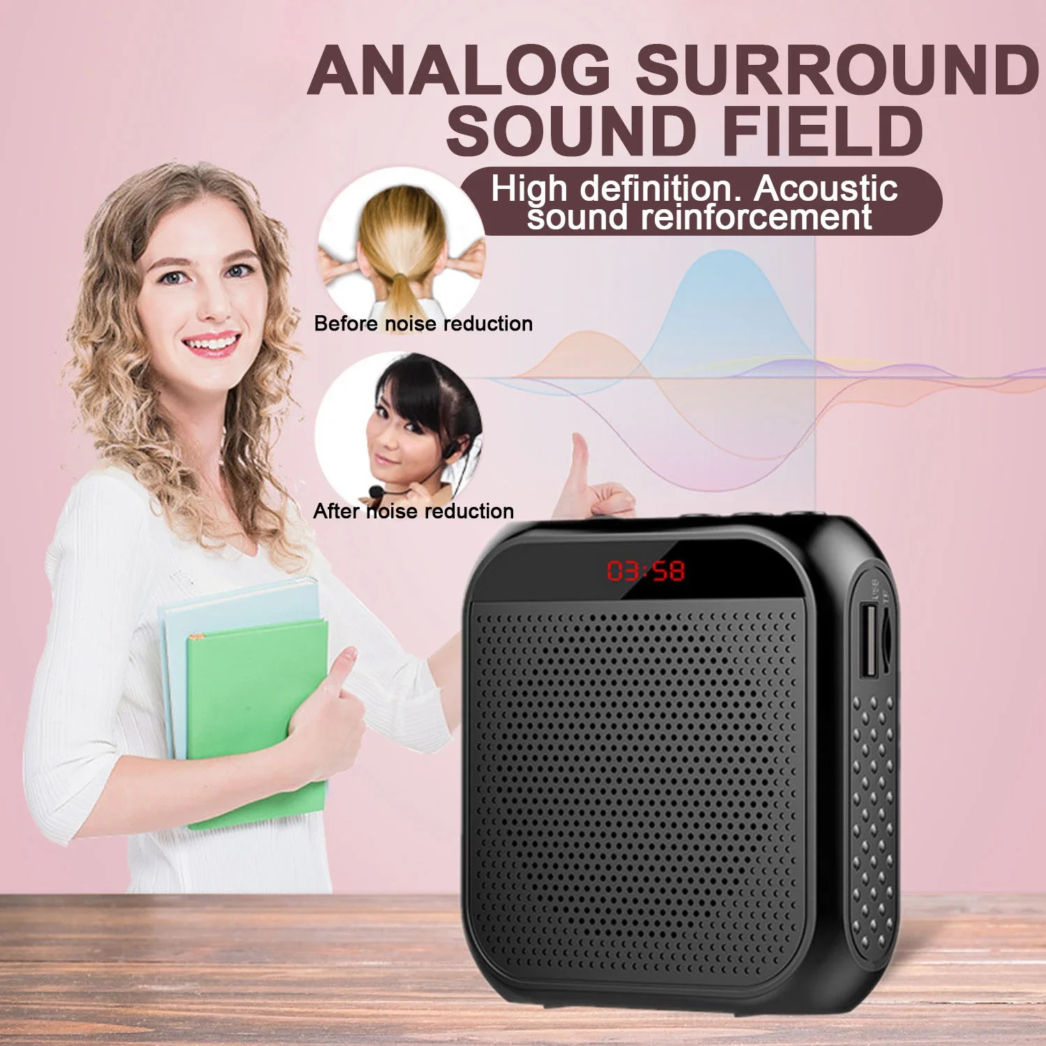 Microphones 5W Voice Amplifier Multifunctional Portable Personal Voice Speaker with Microphone Display Surround Sound for Teachers Speech 231116