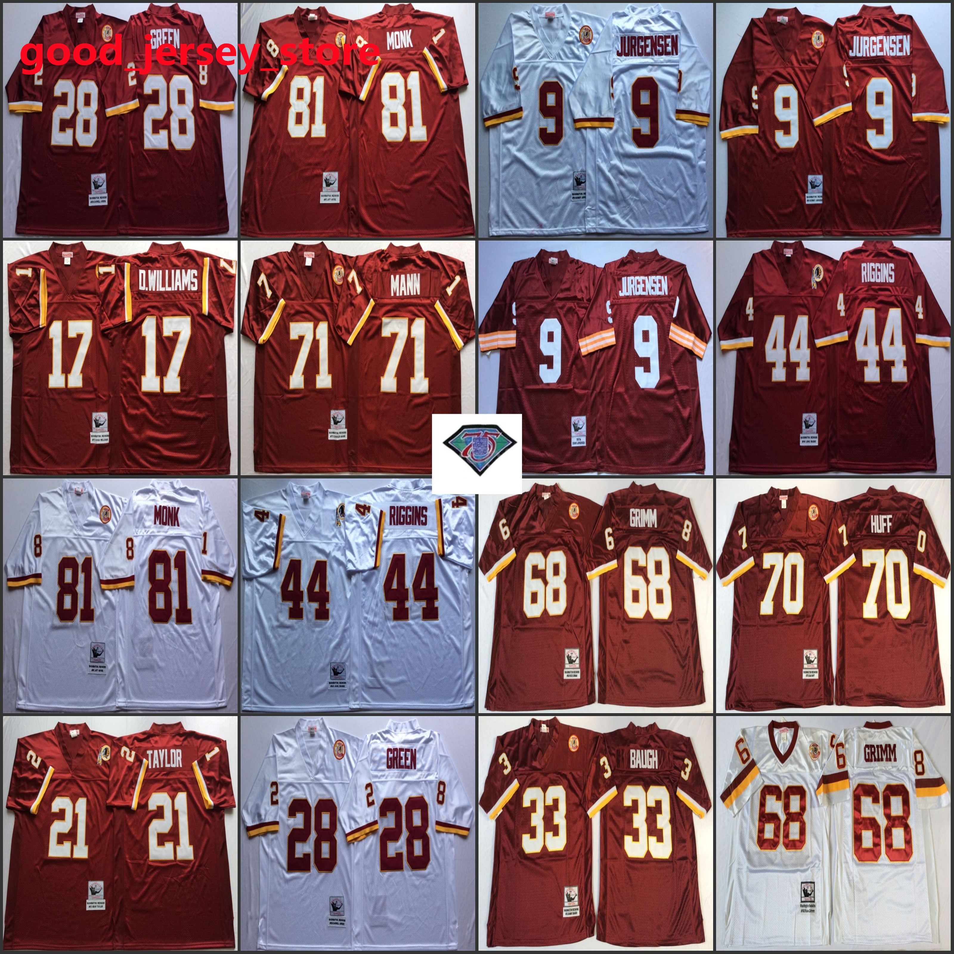 Jersey Vintage 1986 Burgundy 50th Washington 70 Sam Huff Redskin 17 Doug Williams 71 Charles Mann 21 Sean Taylor 33 Sammy Baughs Stitched Jerseys