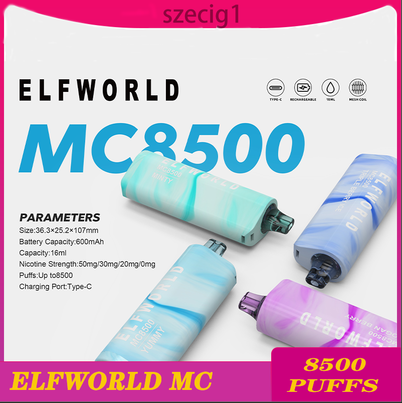 Original ELFWORLD MC8500 puffs electronic cigarettes 16ml liquid mesh coil 8 flavors available battery rechargeable type charger intergrated 600mAh battery
Original ELFWORLD MC8500 puffs electronic cigarettes 16ml liquid mesh coil 8 flavors available battery rechargeable type charger intergrated 600mAh battery