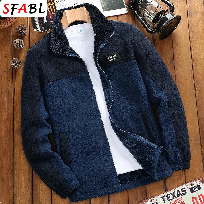 Men's Jackets SFABL Fashion Patchwork Fleece Jacket Coat Men Winter Parkas Thick Warm Overcoat Autumn Male Outerwear 4XL 231115