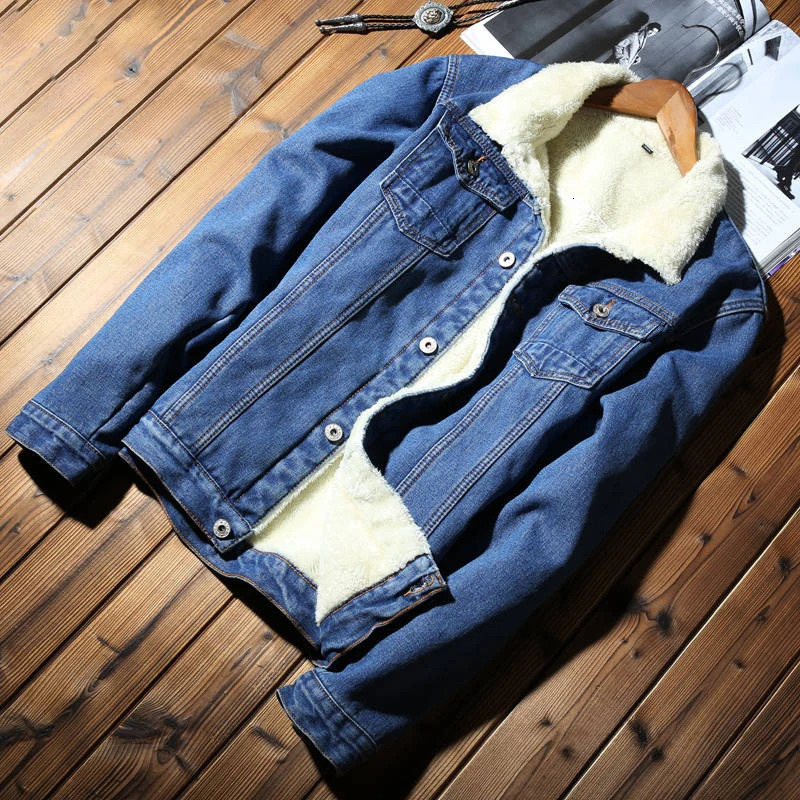 Men's Jackets Idopy Winter Men's Casual Denim Jacket With Fur Lined Thicken Warm Coat Fleece Jean Outerwear For Male Plus Size 231115