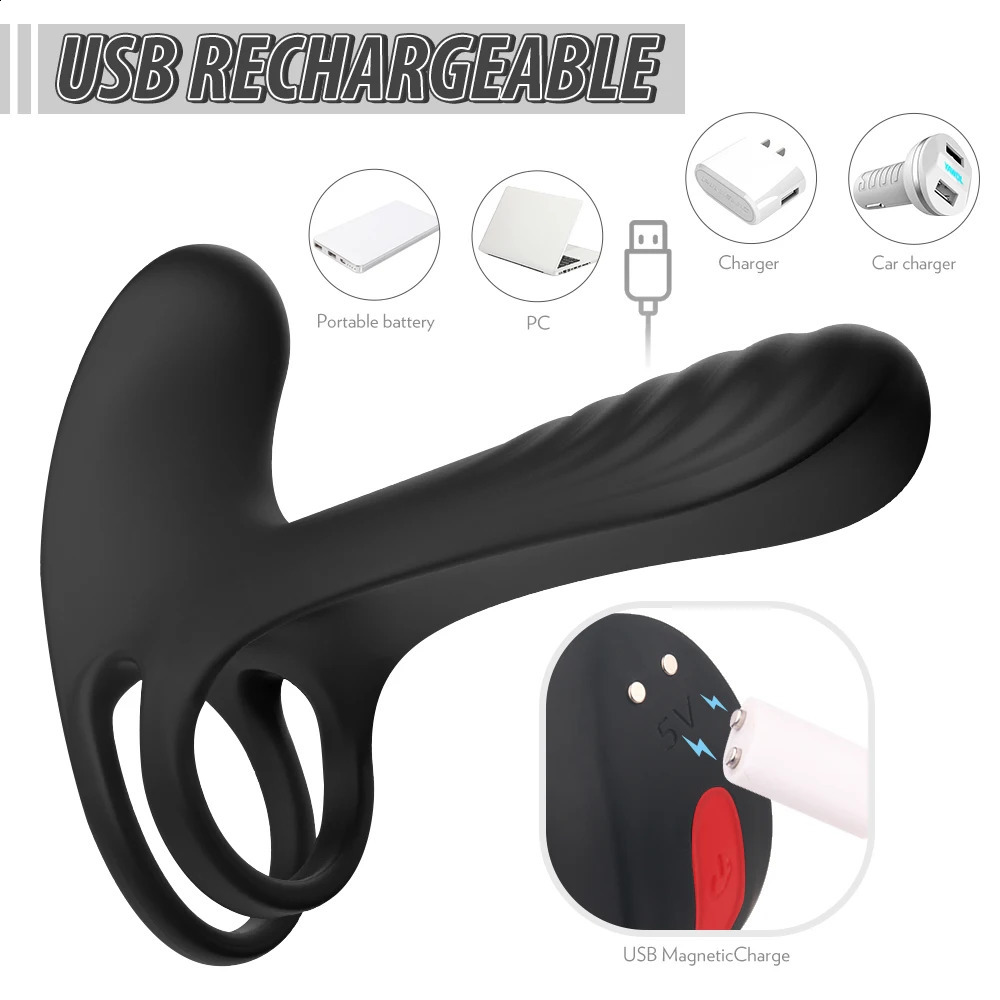 Vibrators Vibrating Cock Ring Dual Penis Ring With Tongue Clitoral Stimulator For Couple Erection Enhancing Vibrators Sex Toys 231116