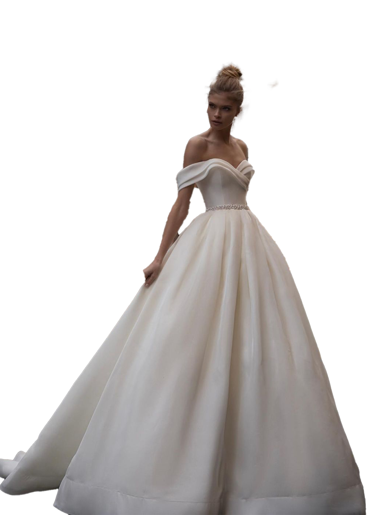 Elegant Modern Sexy Plus Size A Line Wedding Dresses Sweetheart Off Shoulder Pearls Beaded Satin Pleats Draped Backless Sweep Train Bridal Gowns Custo
