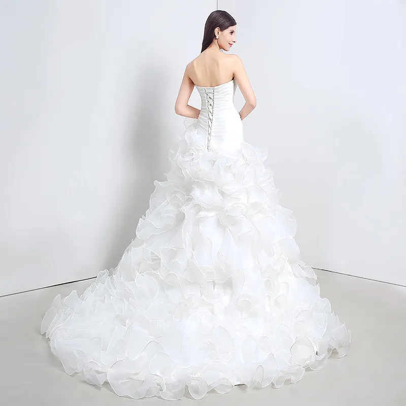 2024 A-line Wedding Dress for Bride Corset Sweetheart Organza Ruffles Cathedral Train Lace Up Bridal Gowns Vestidos De Noiva Robe De Mariage Customed