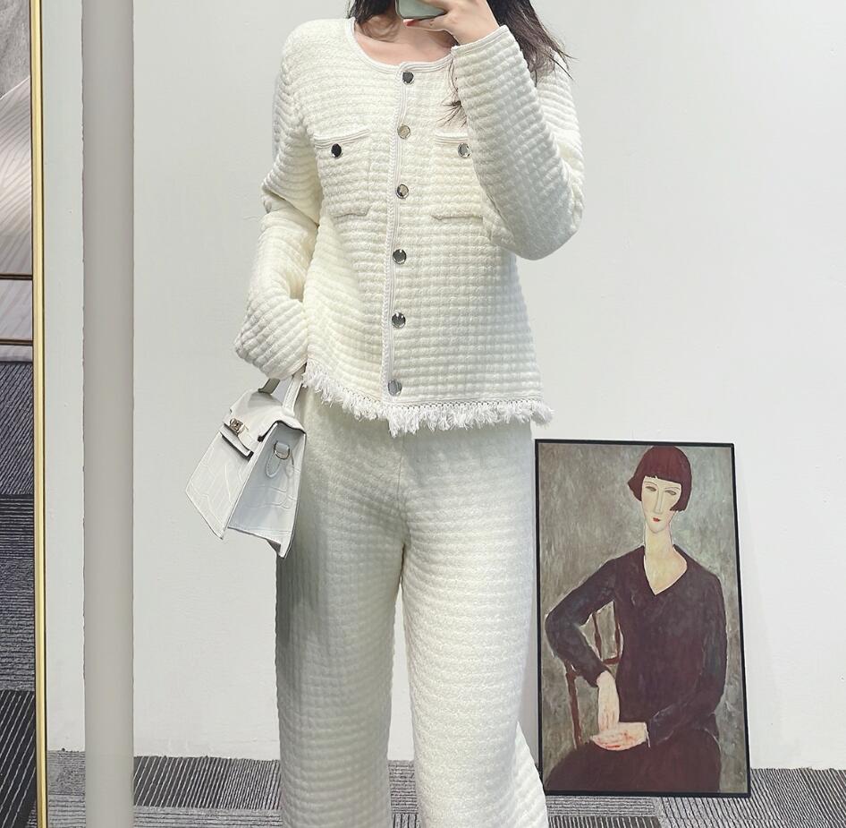 San dro New women's French tweed knitted cardigan jacket+pants set