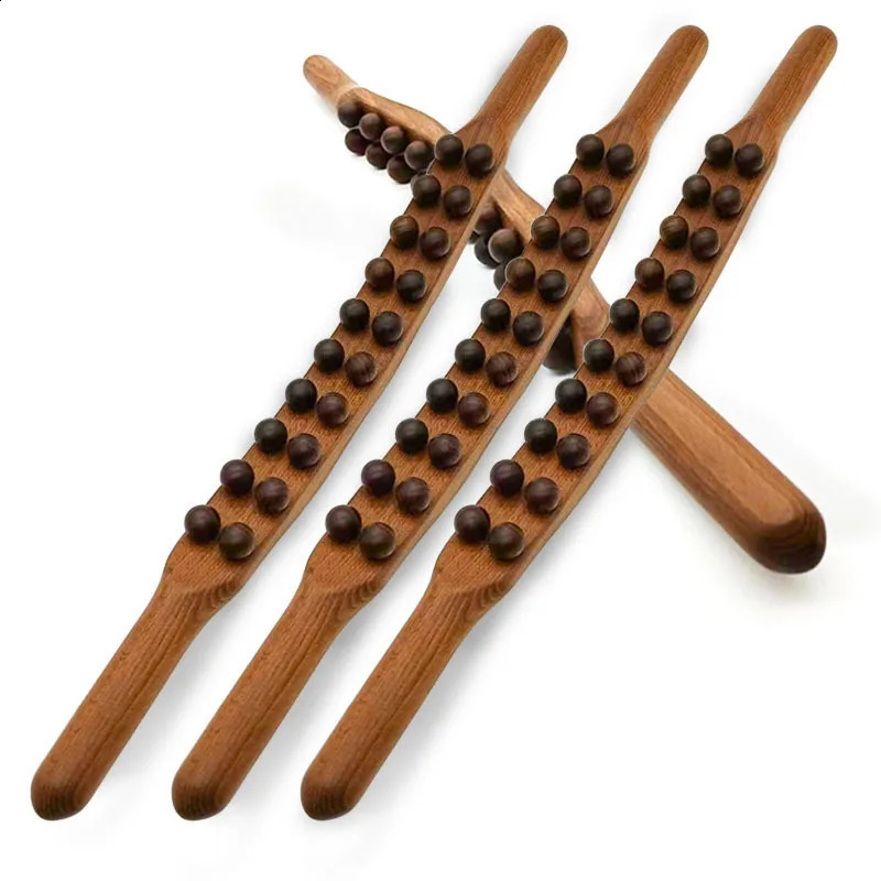 Back Massager 820 Beads Gua Sha Massage Stick Carbonized Wood Back Scrapping Meridian Therapy Wand Muscle Relaxing Body Massager Guasha 231115