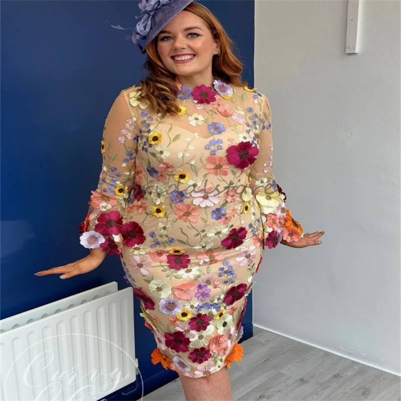 Mother Of The Bride Plus Size O Neck Long Sleeve Knee Length Wedding Guest Dress 2024 Holiday Dinner Groom Mother Evening Dress Elegant Promdress Colo